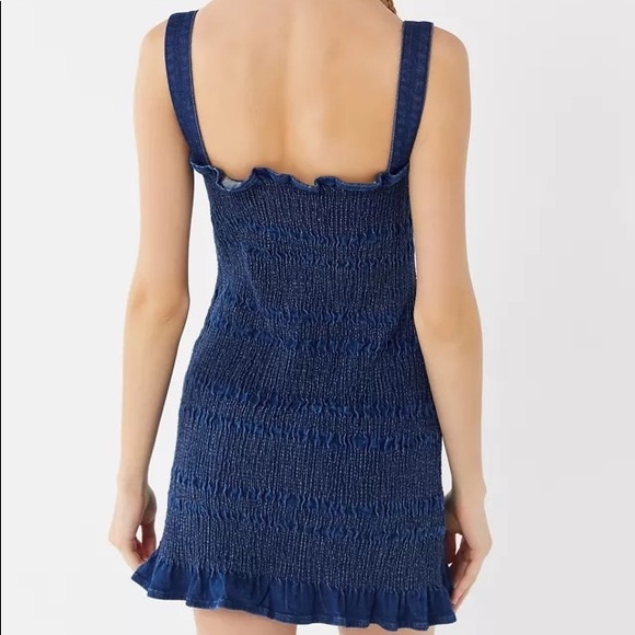 NWOT UO Sofia Denim Smocked Mini Dress - Picture 3 of 5